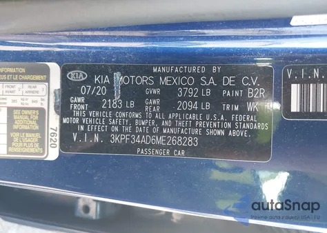 2021 Kia Forte Gt-Line from USA, damaged, VIN 3KPF34AD6ME268283